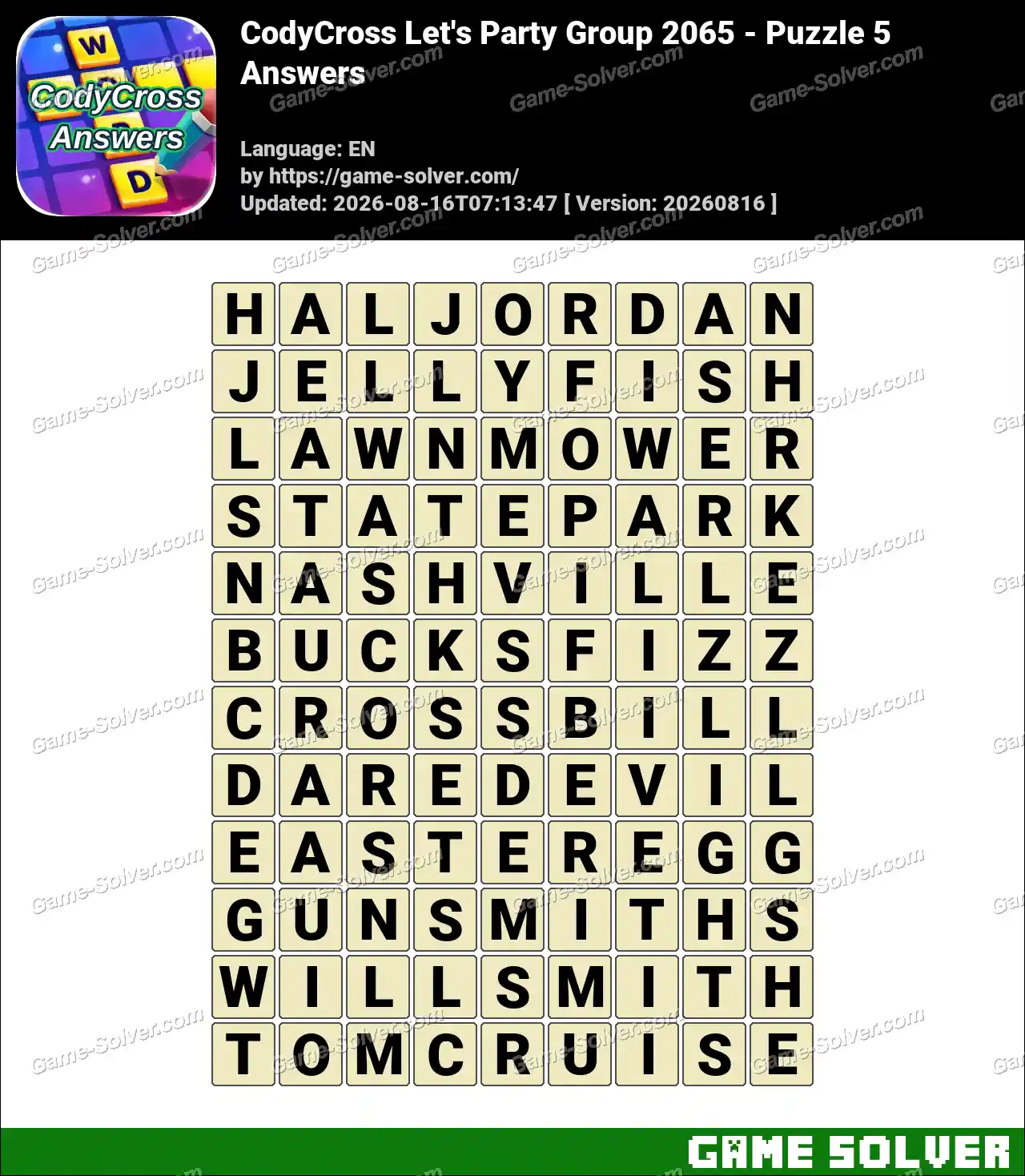 CodyCross Let’s Party Group 2065 – Puzzle 5 Answers